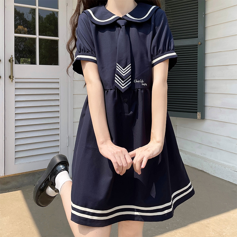 森女日系部落学院风盛夏服日常供校生JK制服裙学生水手服连衣裙新