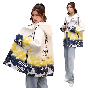 学生风衣外套女2025春秋新款初中高中宽松棒球服连帽夹克冲锋上衣