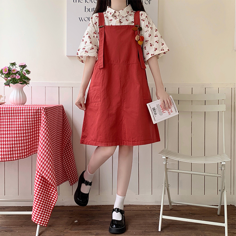 203夏季小清新工装背带裙套女