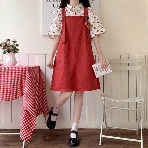 203夏季小清新工装背带裙套女