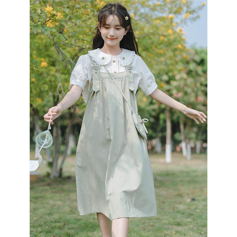 学院风文艺清新少女背带裙套装2025夏装新款初高中学生甜美连衣裙