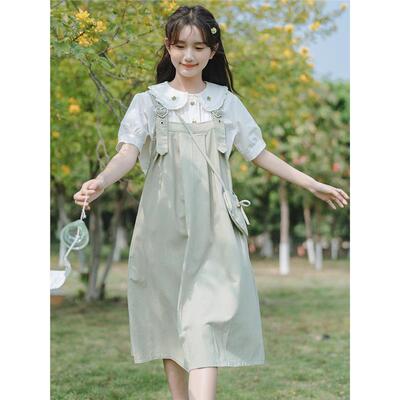 学院风文艺清新少女背带裙