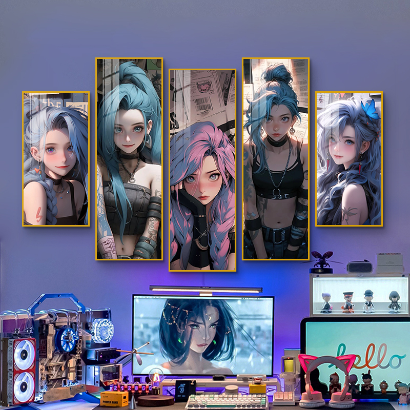 客厅沙发背景墙装饰画英雄联盟lol海报墙壁画电竞房间金克丝挂画