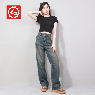 高腰宽松显高显瘦直筒拖地长裤 DA498NK唠叨牛仔阔腿牛仔裤 秋女装
