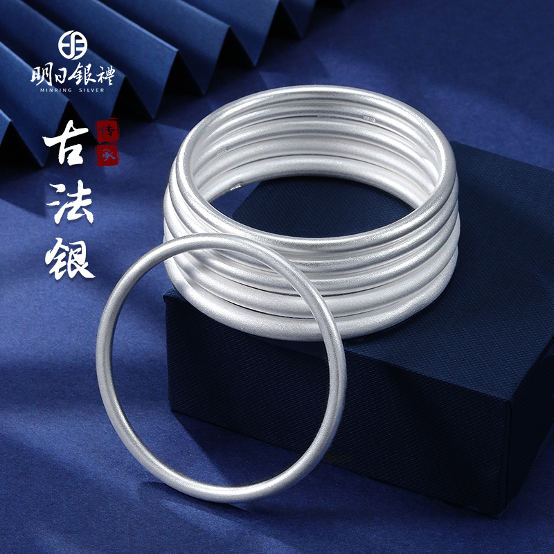 9999纯银古法银手镯女实心
