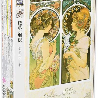 现货 日本EPOCH进口益智拼图31-016慕夏 樱草花和羽毛 迷你1053片