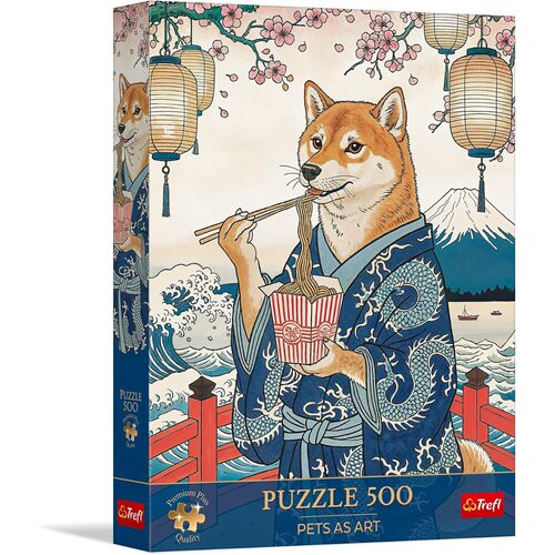 新品 trefl欧洲进口益智拼图37628 浮世绘 柴犬吃面500片宠物艺术