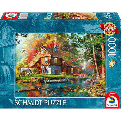 新品施密特Schmidt德国进口益智拼图58881秋天的乡村水磨坊1000片
