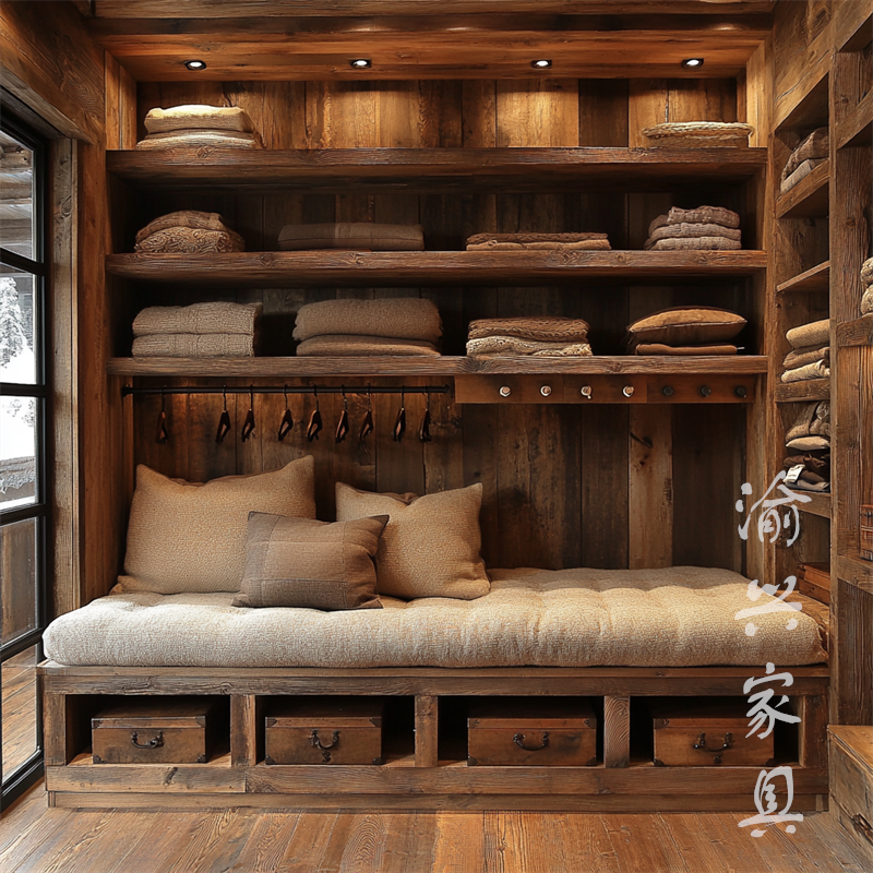 定制阳台柜 侘寂风实木沙发柜收纳柜 别墅会所家用阳台柜玄关柜