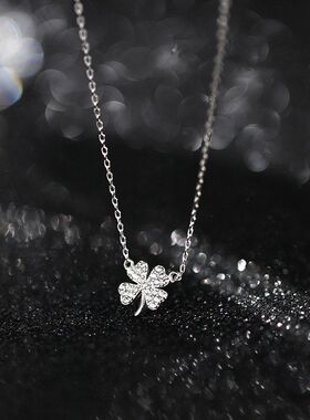 女生ins链简约批发锁骨项链设计感饰品闪钻高级夏季百搭四叶草风