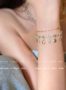 异域公主蓝锆贝壳项链女轻奢小众精致度假风叠戴颈链女高级感配饰