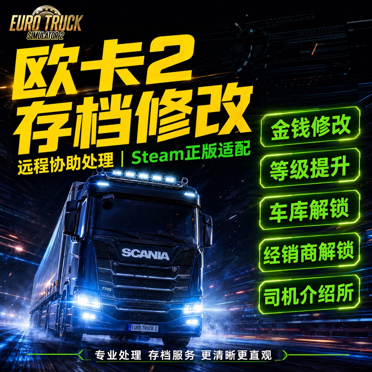 欧卡2修改存档金钱等级卡车商