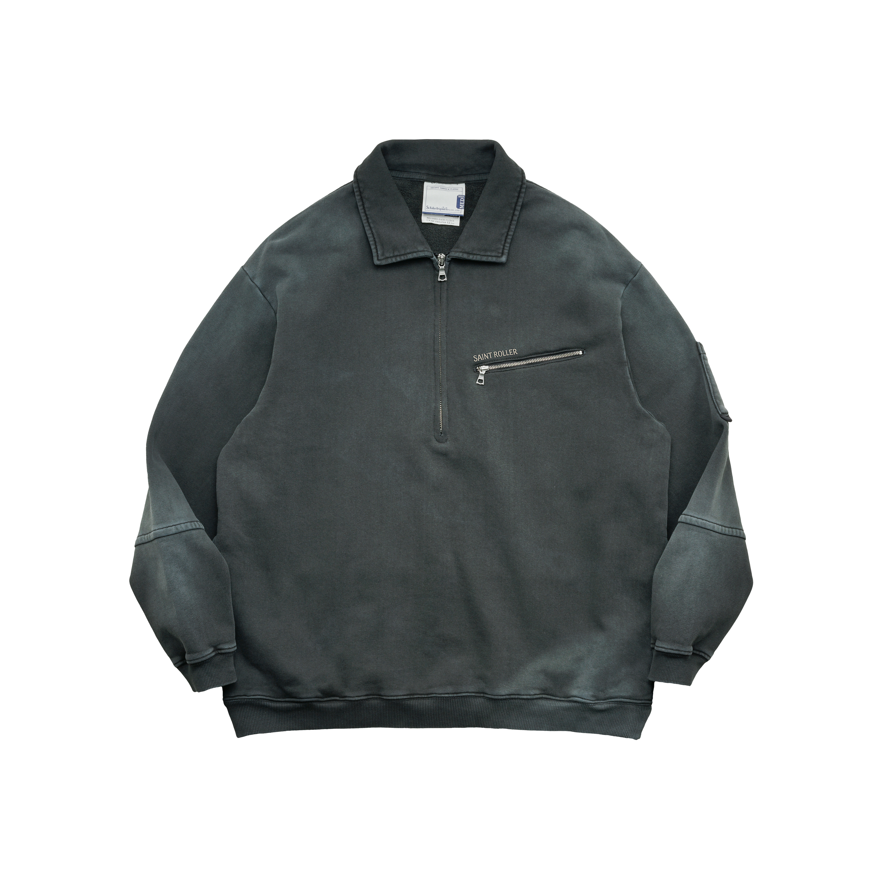 STRL 25FW 半开胸仿日晒造旧染色定织拉链刺绣LOGO抓绒宽松卫衣