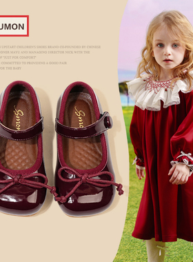 柒柒小梦女童皮鞋2025春秋新款女小童红色公主鞋儿童单鞋软底鞋