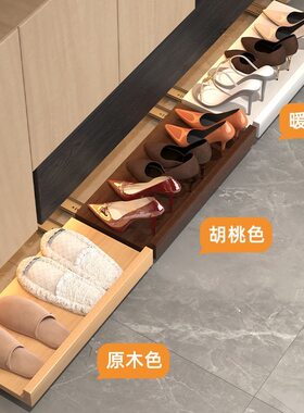 实木入户鞋柜踢脚反弹抽屉托盘