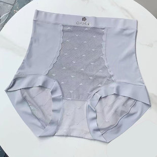 性感冰丝无痕蕾丝网纱透气高腰收复缎面大码加肥内裤 女胖MM200斤