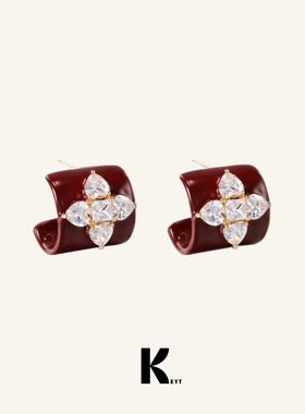 KEYT原创“old money”红色系金银双色十字锆石耳环戒指项链