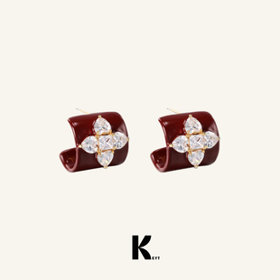 KEYT原创“old money”红色系金银双色十字锆石耳环戒指项链