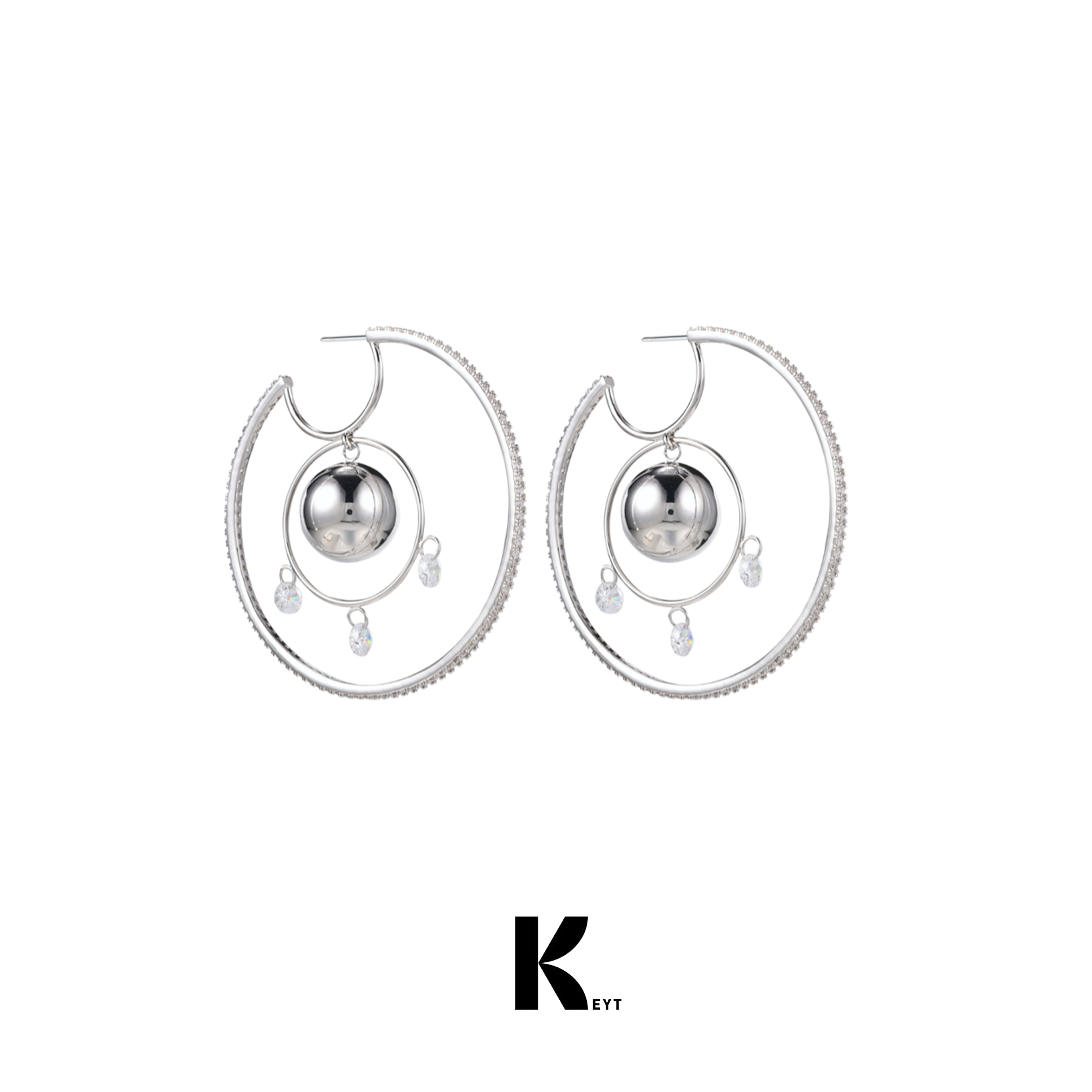 keytacc银色圆环吊球造型设计款耳饰