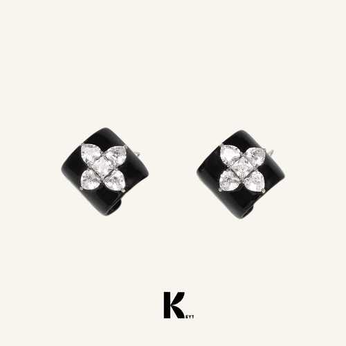 KEYT原创“old money”黑色系金银双色十字锆石耳环戒指项链