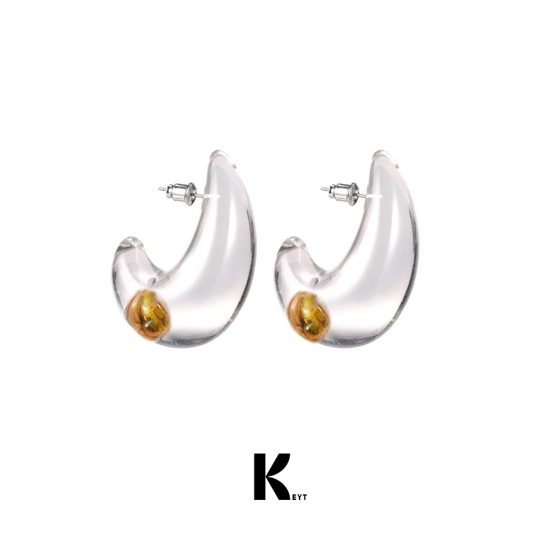 keytyacc金银双色豆豆透明水滴造型耳饰