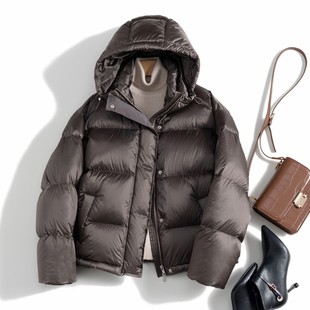 穿到零下30度！高端白鹅绒羽绒服女短款连帽2024冬季新款加厚外套