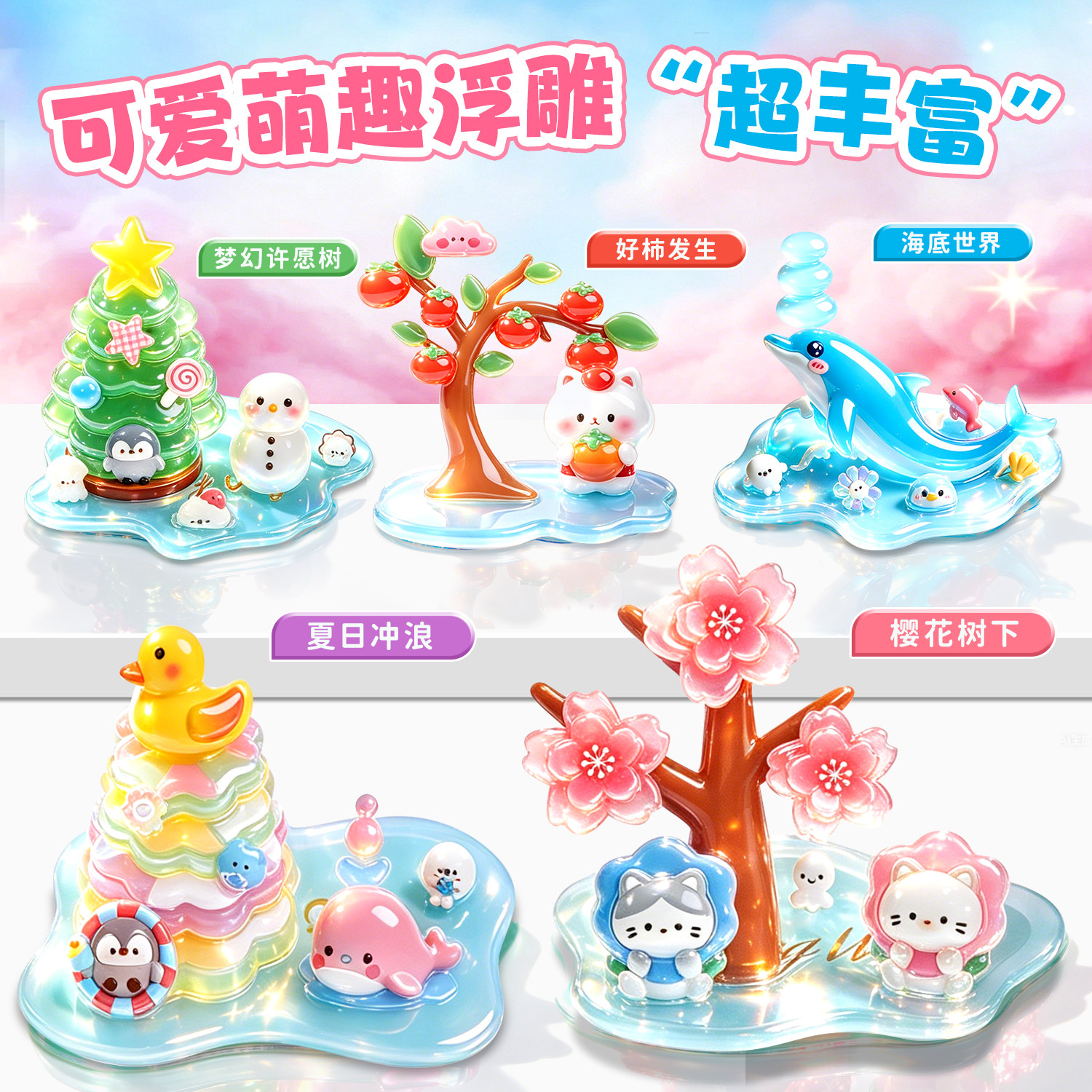 3D立体浮雕叠叠乐贴纸水晶卡通幼儿园儿童手工DIY摆件装饰贴画六