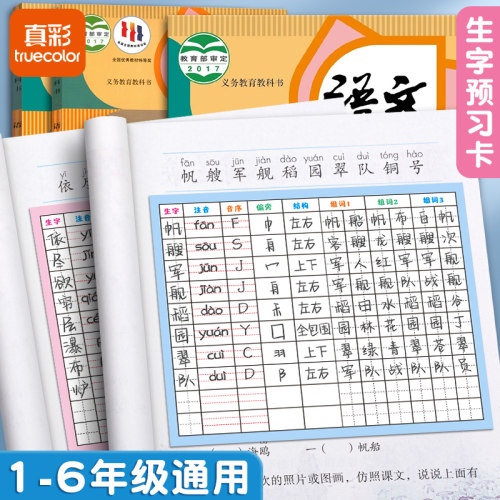 真彩生字预习卡语文自粘小学生预习帖预习单课堂笔记便利贴一年级二年级三年级上下册通用生字表组词课前卡片