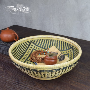复古竹编收纳筐茶具收纳竹编制品精编果盘茶点盘喜事大圆簸箕家u.