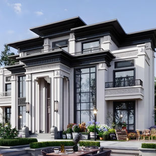 三层新中式别墅图纸自建房施工图全套180平方大气五开间16米宽12