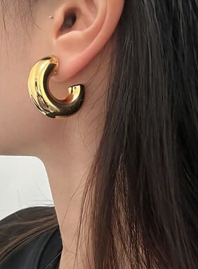 欧美ins超酷加粗圆形耳环胖C形耳圈女钛钢耳饰潮个性时髦夸张耳钉