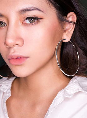 欧美超大圈圈耳环夸张圆环大耳圈时尚素圈耳环大圆圈耳坠复古耳饰