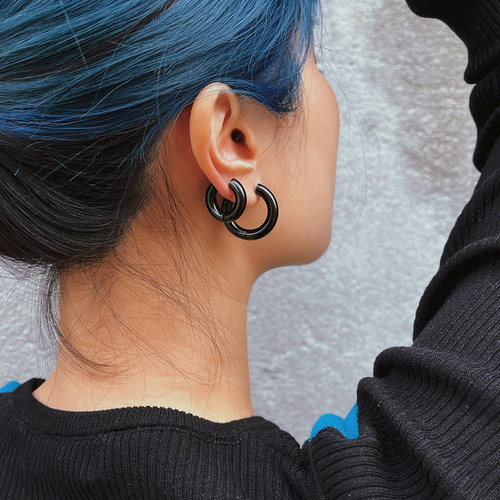 不褪色耳环钛钢小圆圈欧美潮中性