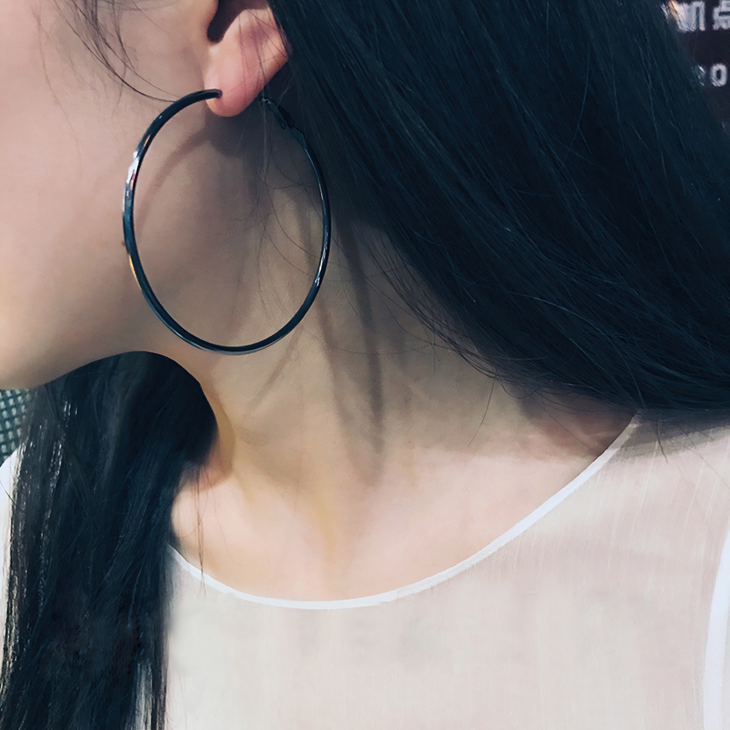 黑色大耳环黑耳圈耳钉欧美暗黑