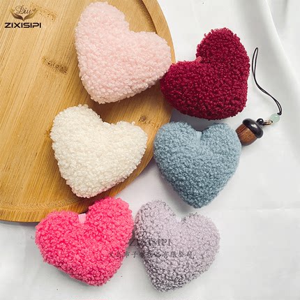 羊羔毛彩色桃心挂耳配件车载椅背挂钩装饰充棉潮包桃心挂件/M1120