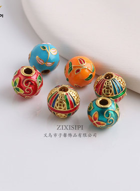 铜镀金景泰蓝珐琅彩烧蓝滴油圆珠桶珠隔珠手链串珠diy饰品/M0606