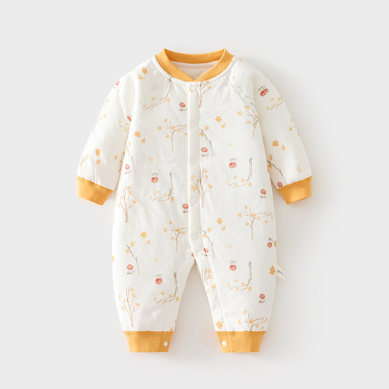 女宝宝婴儿40克夹棉连体衣秋冬季薄棉哈衣加棉棉服对开儿童爬服