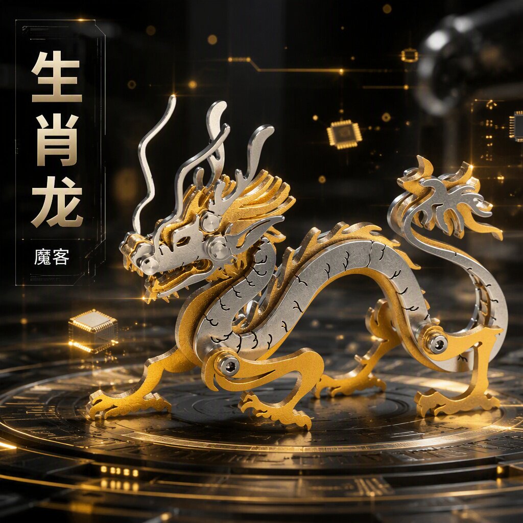 魔客金属拼装模型DIY手工拼图创意生肖龙狗猴山海经神兽动物模型