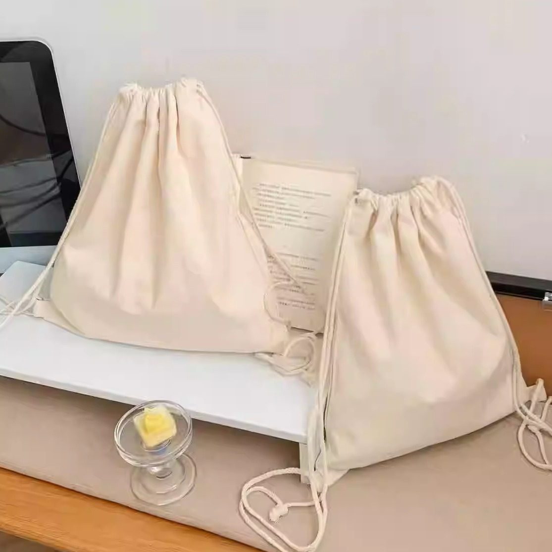 纯色简约双肩束口背包抽绳帆布包