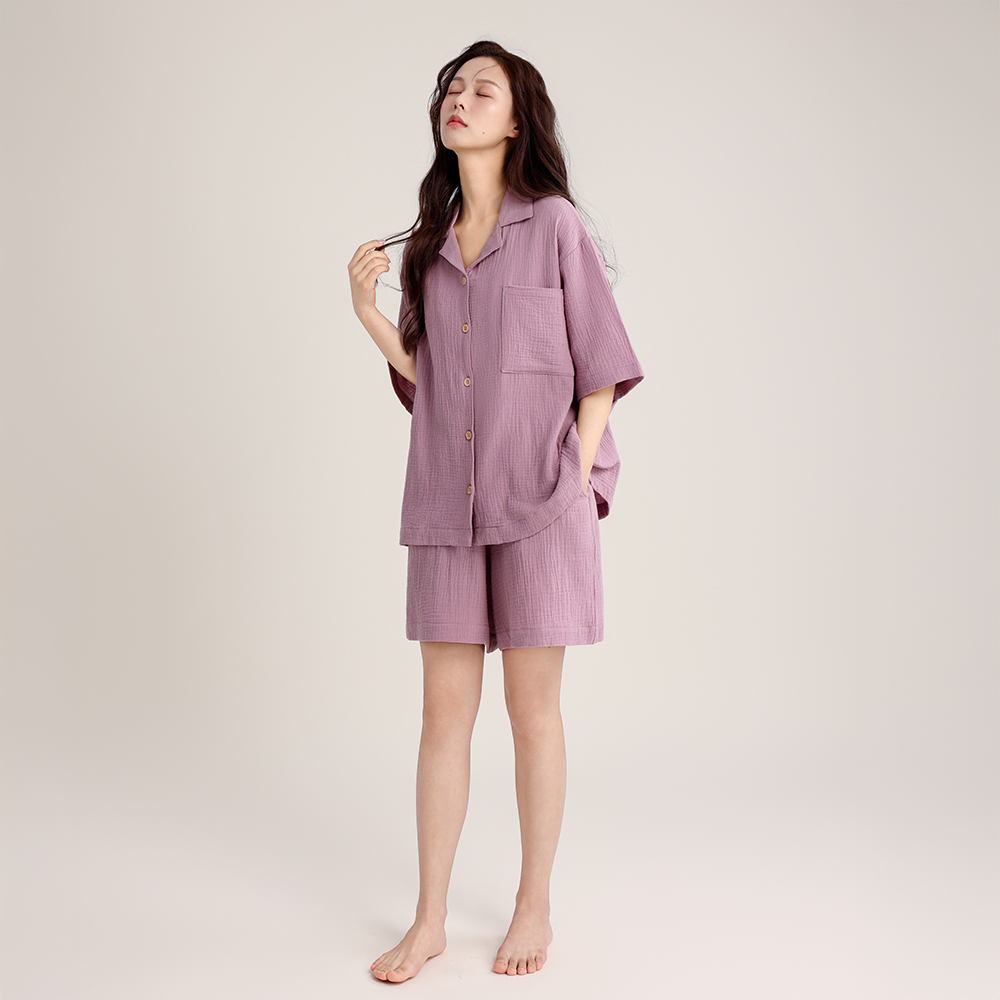 纯棉纱布睡衣女夏季薄款