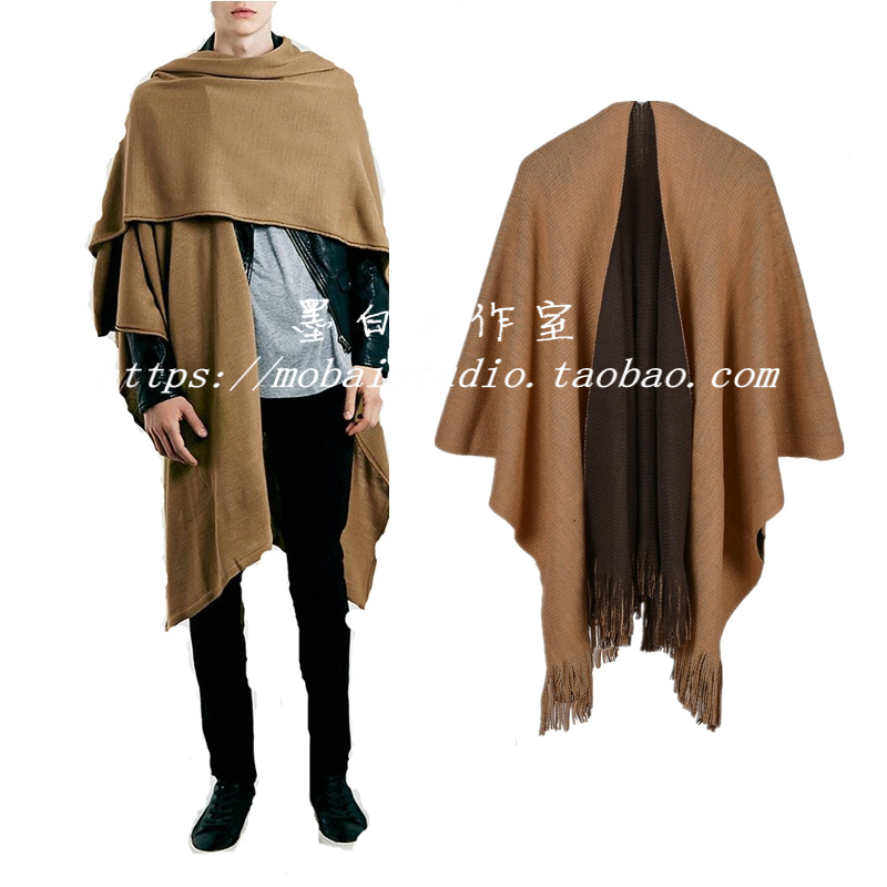 男士两用双面纯色开叉学生围巾