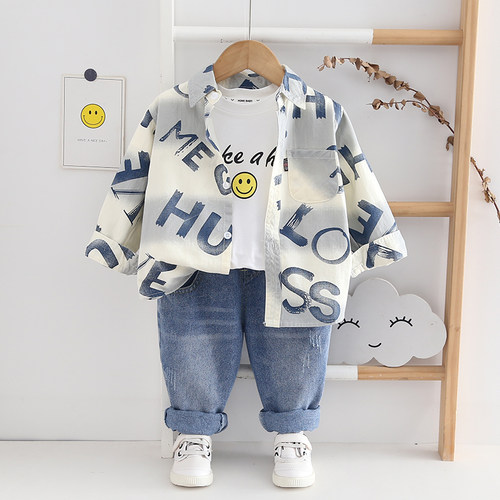 男童全棉长袖衬衫宝宝柔软薄款上衣儿童春夏秋外套小衬衣印花童装