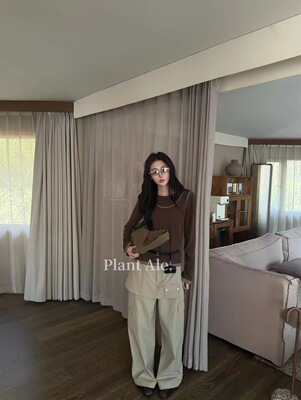 2026春季韩版时尚显瘦假两件圆领长袖T恤宽松休闲打底衫上衣plant