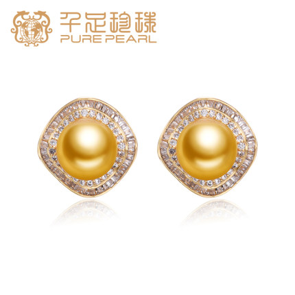 千足珍珠新品寄风海水珠耳饰吊坠S925银镶锆石