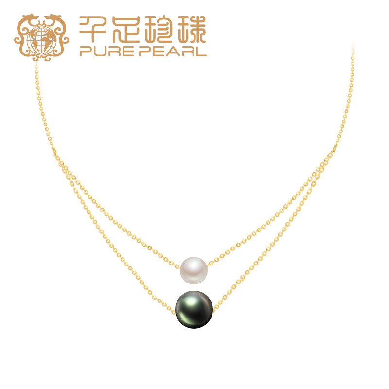 千足珍珠流云5-6/9-10mm18K金吊坠双层正圆强光微瑕