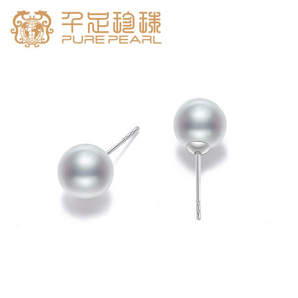 千足7-8mm海水珍珠真多麻S925银耳钉时尚百搭