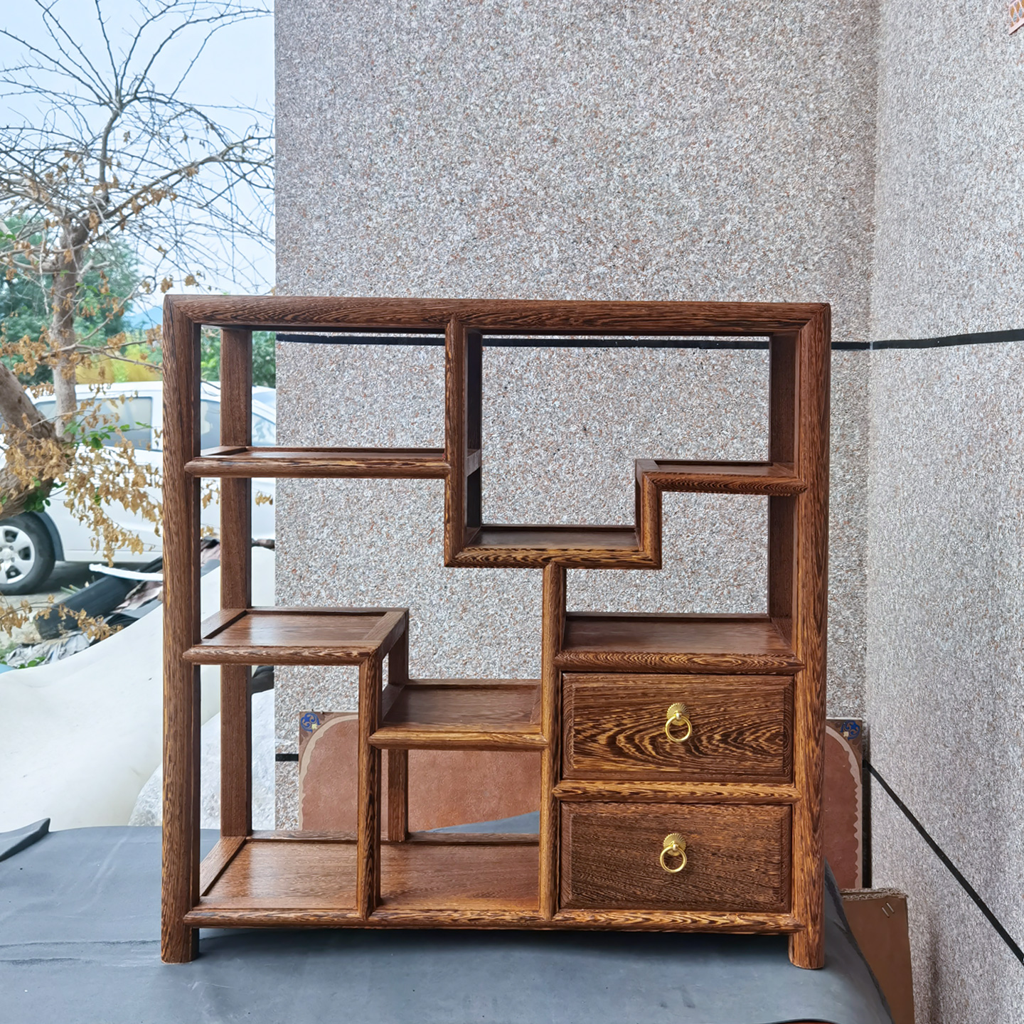 鸡翅木桌面小博古架实木置物架