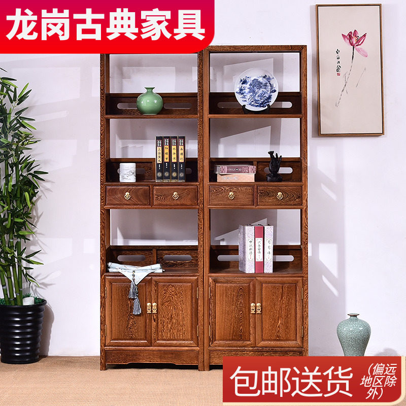 红木家具鸡翅木书架落地置物架仿古书橱中式书报架展示架实木书柜