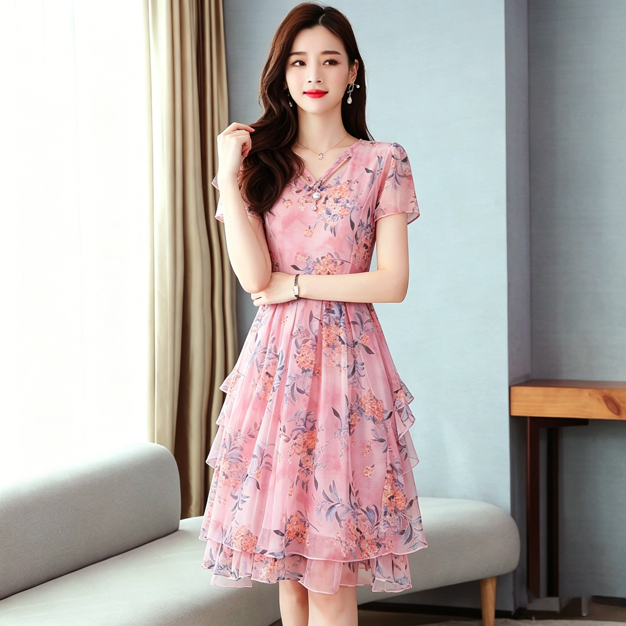 2026夏季新款时尚印花裙子洋气中年显瘦气质女人味优雅减龄连衣裙