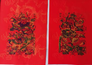 2026马年新款全红底门神朱仙镇木版年画手工制作神荼郁垒秦琼敬德